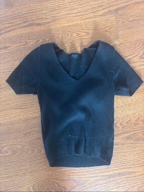 Brandy Melville Black Ribbed V-Neck Tee